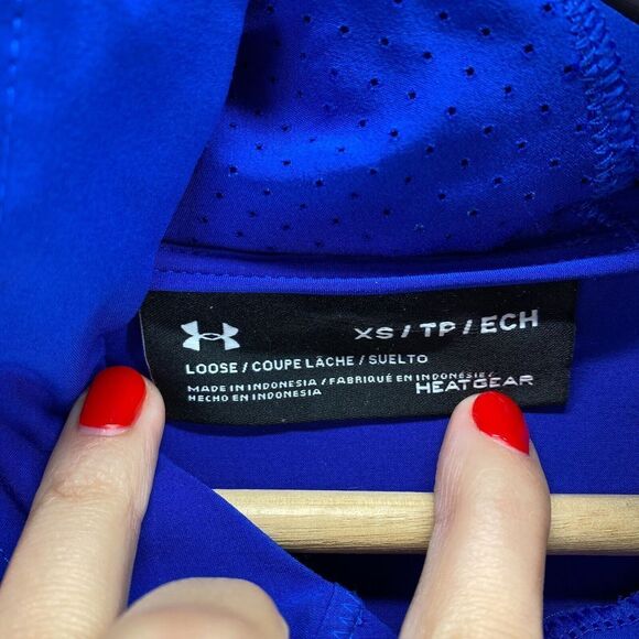 Under Armour Jacket Anorak Women XS Blue 1/2 Zip Hooded Heatgear Long Sleeve - Picture 8 of 10